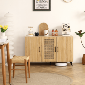 Natural Rattan Mesh Three-door Cabinet - Large Storage Space, Kitchen Storage Cabinets